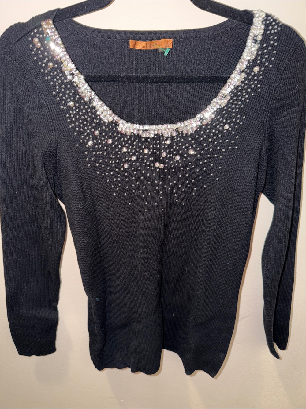 Bellldini Black Embellished Scoop Neck Sweater